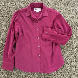 Mili‎ Designs Button Front Shirt Medium Magenta Stretch Long Sleeve USA Made
